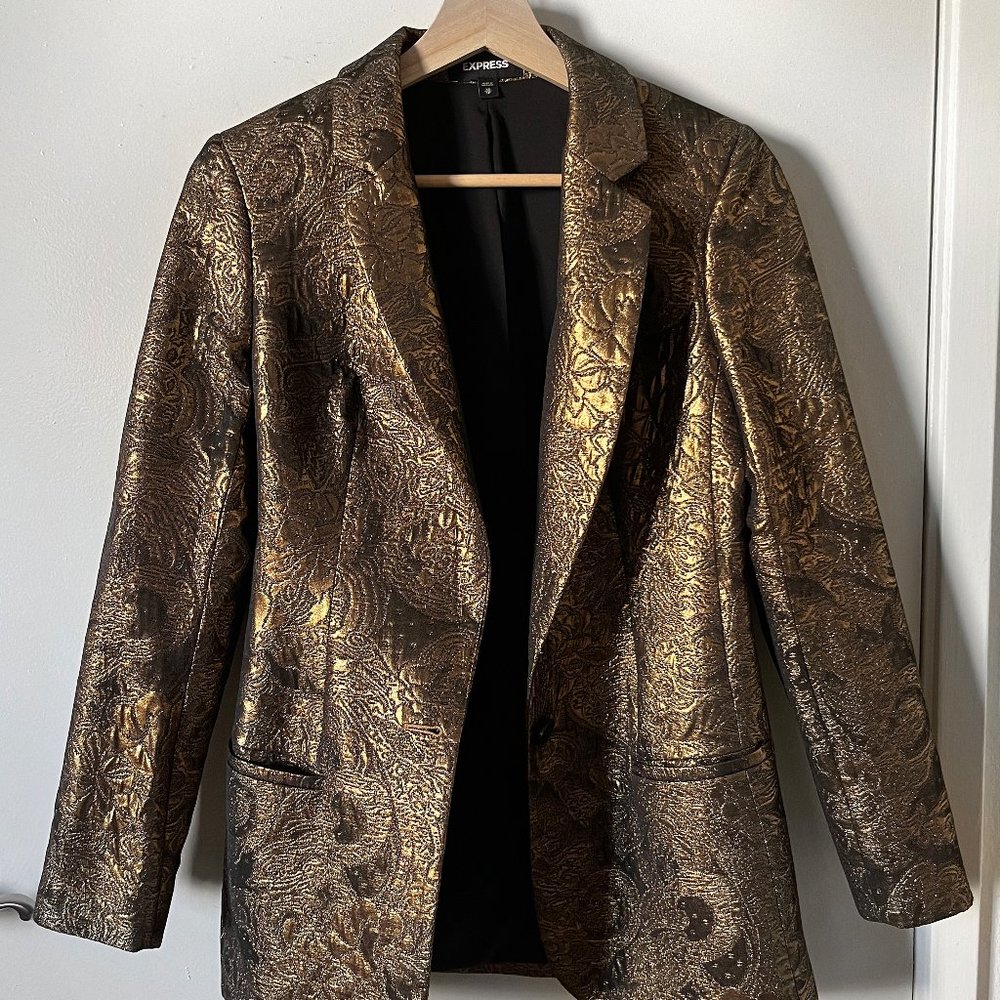 Express Gold Jacquard Blazer (XS + tailored waist!)